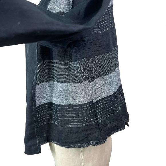 Tara Vao Collarless Button Top in Black Gray Stripe Lagenlook‎ Size XL - Picture 6 of 12